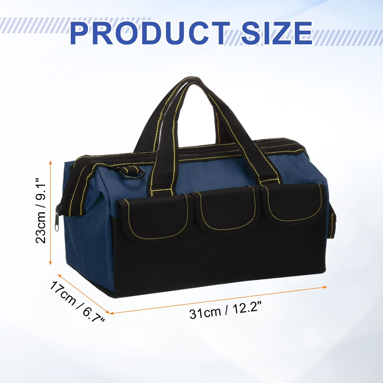Wide Mouth Tool Bag 12.2 Inch Tote Bag with Adjustable Strap, Blue-black