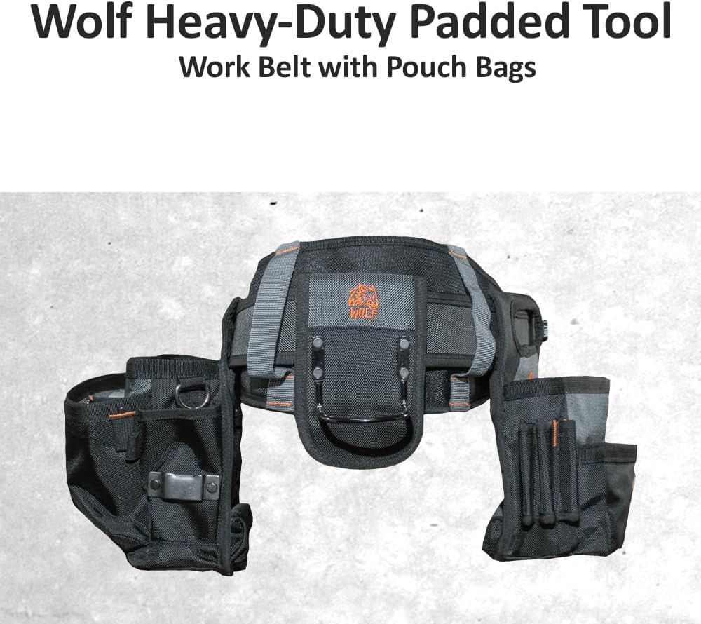 WOLF WTB300 Heavy-Duty Tool Belt with Pouch for Contractors & Electricians