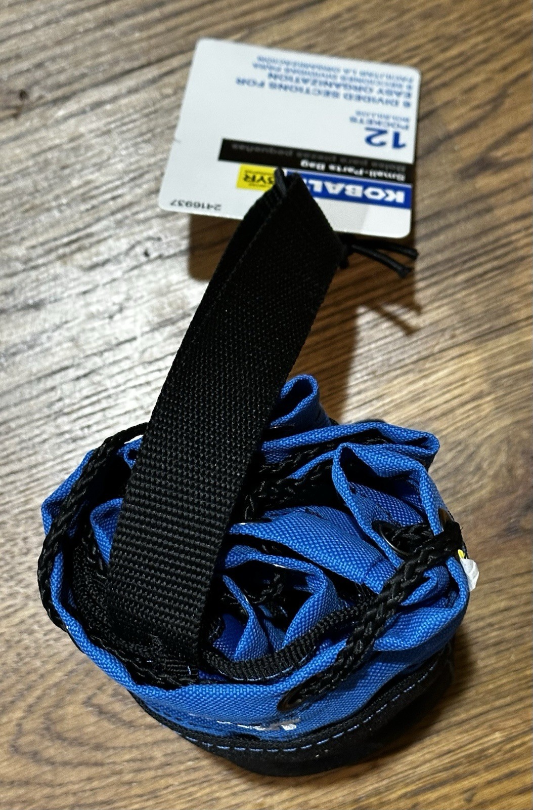 Kobalt Small Parts Bag—Black/Blue with 12 Pockets Divided Sections + Drawstring