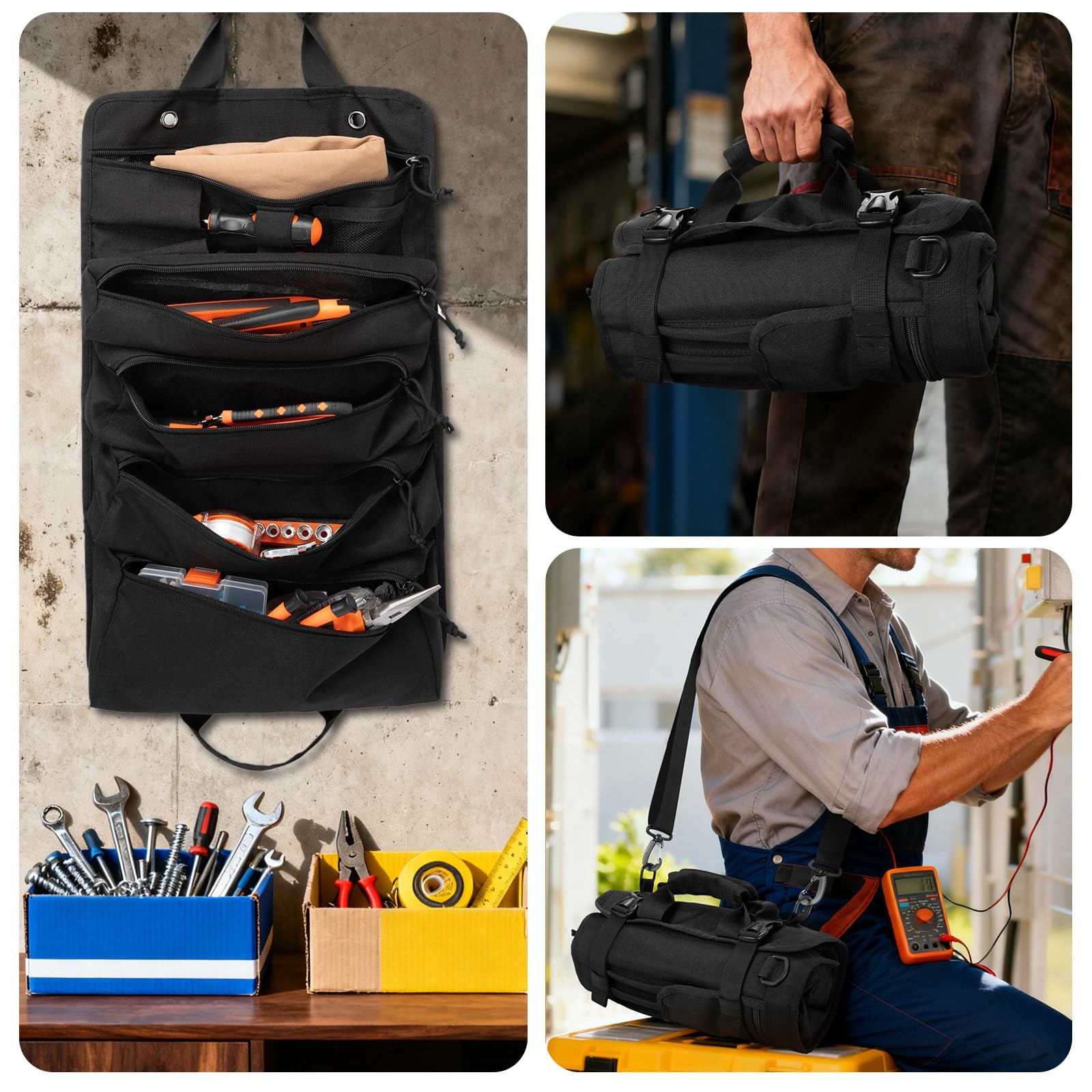 Roll Up Tool Kit Portable Large Capacity Storage Organizer Carrying Pouch Bag