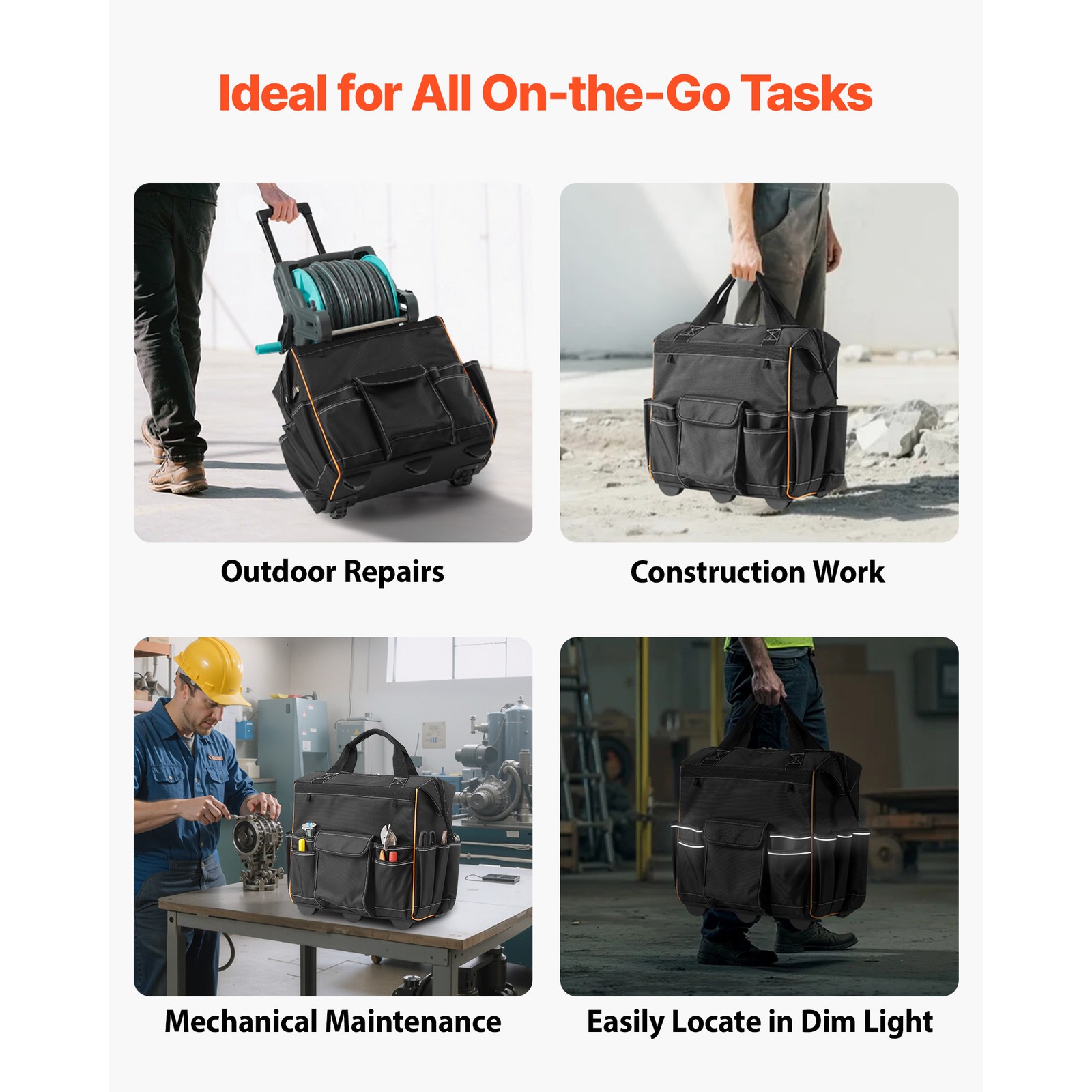Uimoso Rolling Tool Bag with 25Pockets and Telescoping Handle for Heavy Duty Use