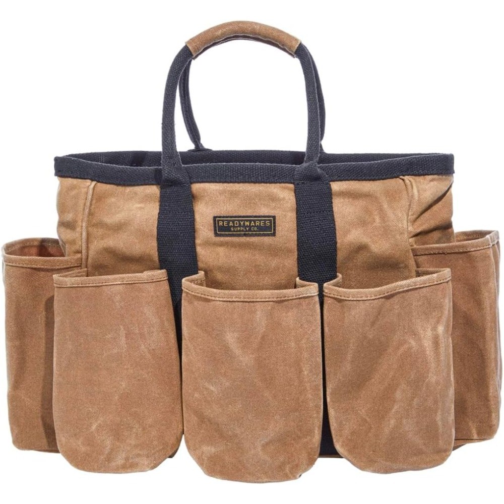 14″ Waxed Canvas Supply Bag, Garden Tool Tote & Utility Storage with Pockets