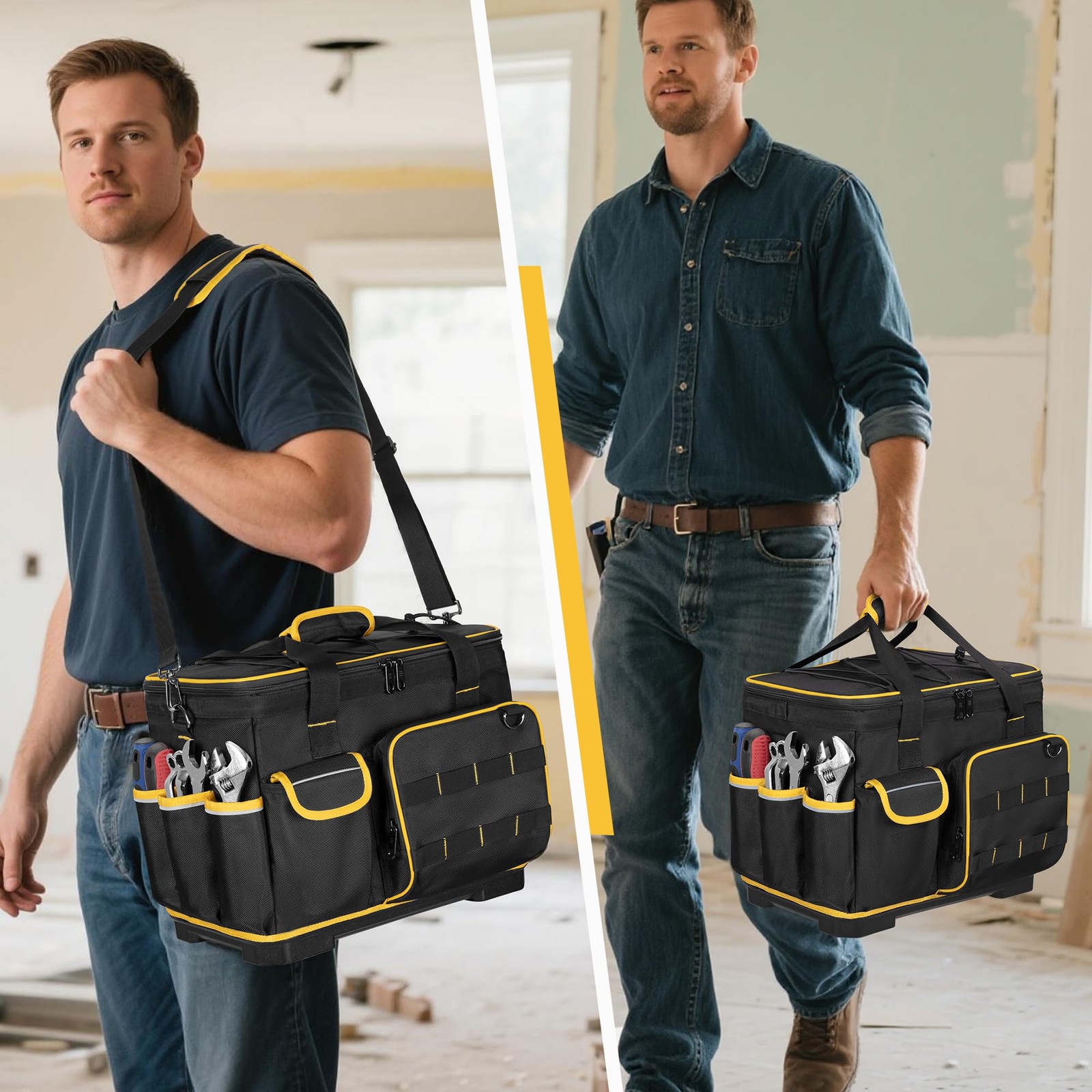 16-inch Tool Bag with Hard Bottom and a 16″ x 12″ x 9″, Black