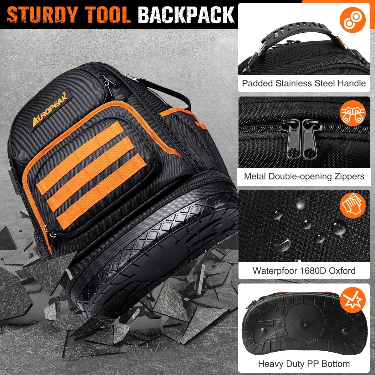 96-Pocket Tool Backpack Heavy Duty, Large Tool Bag Backpack for Men Women