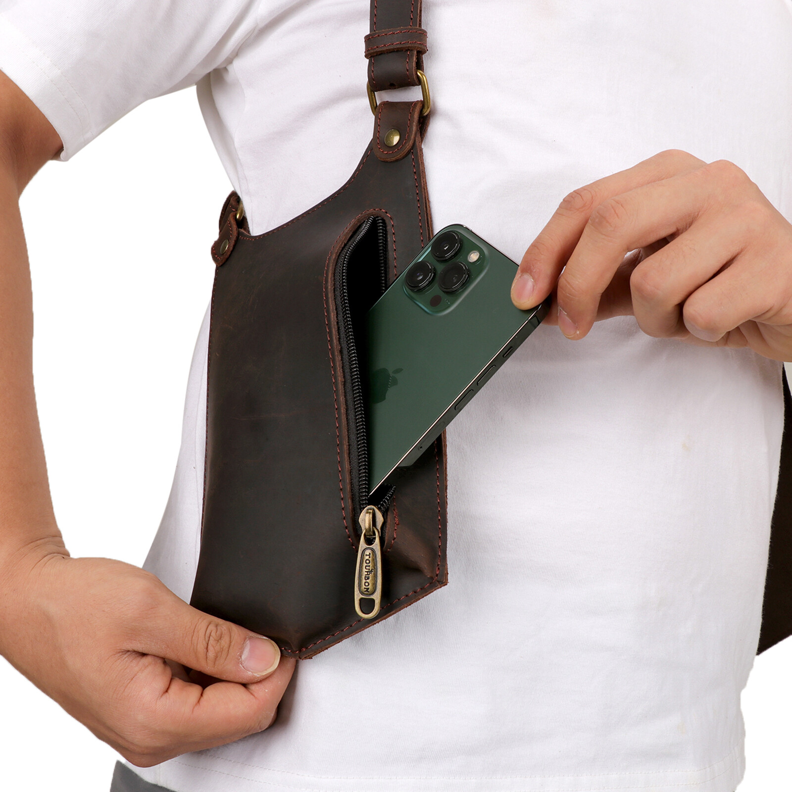 TOURBON Leather Concealed Double Underarm Shoulder Holster Bag Phone Case Wallet