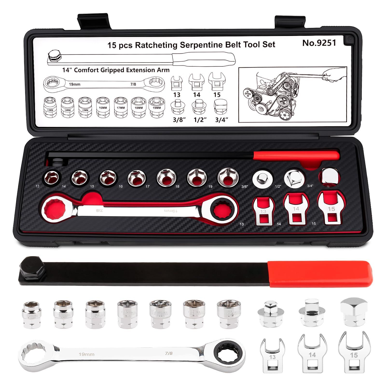 Feikenee 15PCS Serpentine Belt Tool Set, Professional Ratcheting Serpentine…