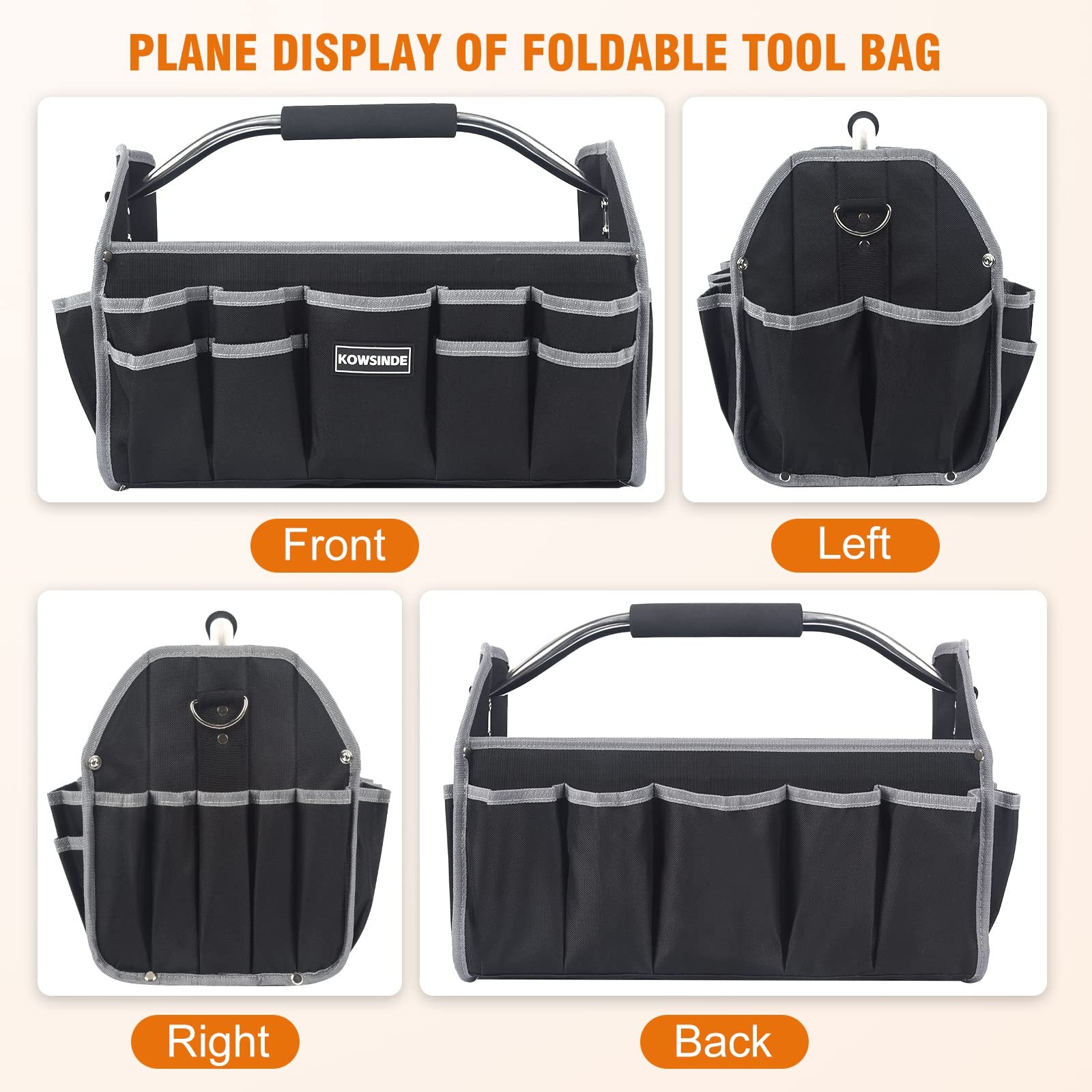Kowsinde 16 Inch Tool Bag, Electrician Open Top 16 inches, Grey