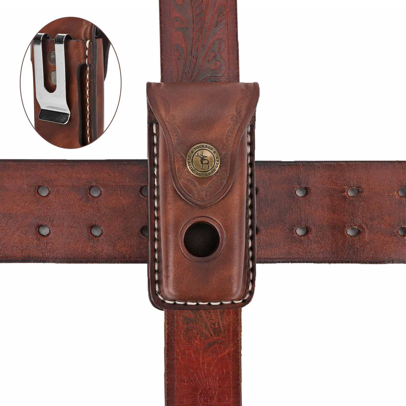Tourbon Leather Knife Sheath for Folding Horizontal Trapper Knife Belt Holster