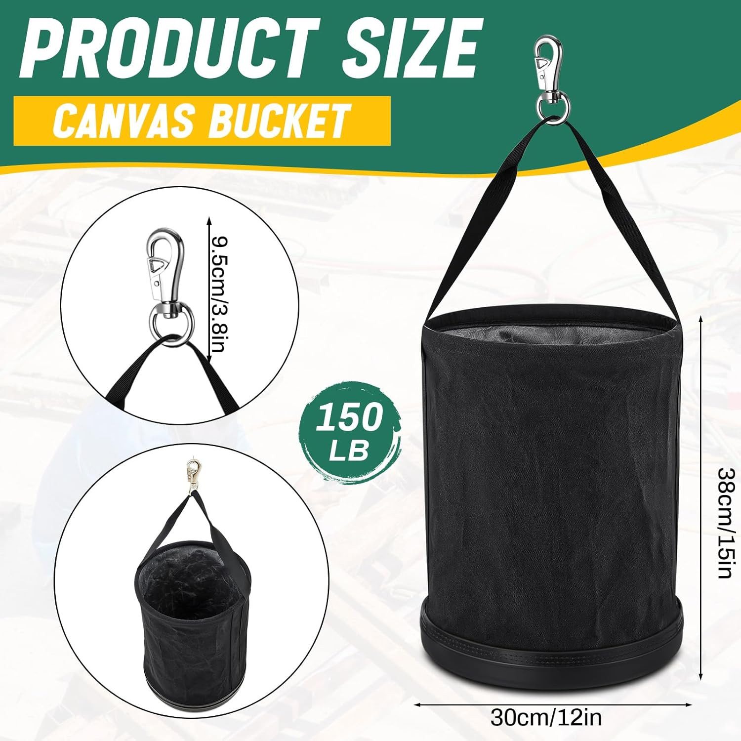 15″ Canvas Tool Bucket Bag (2 Pack) with Metal Hook – 150 Lbs Capacity