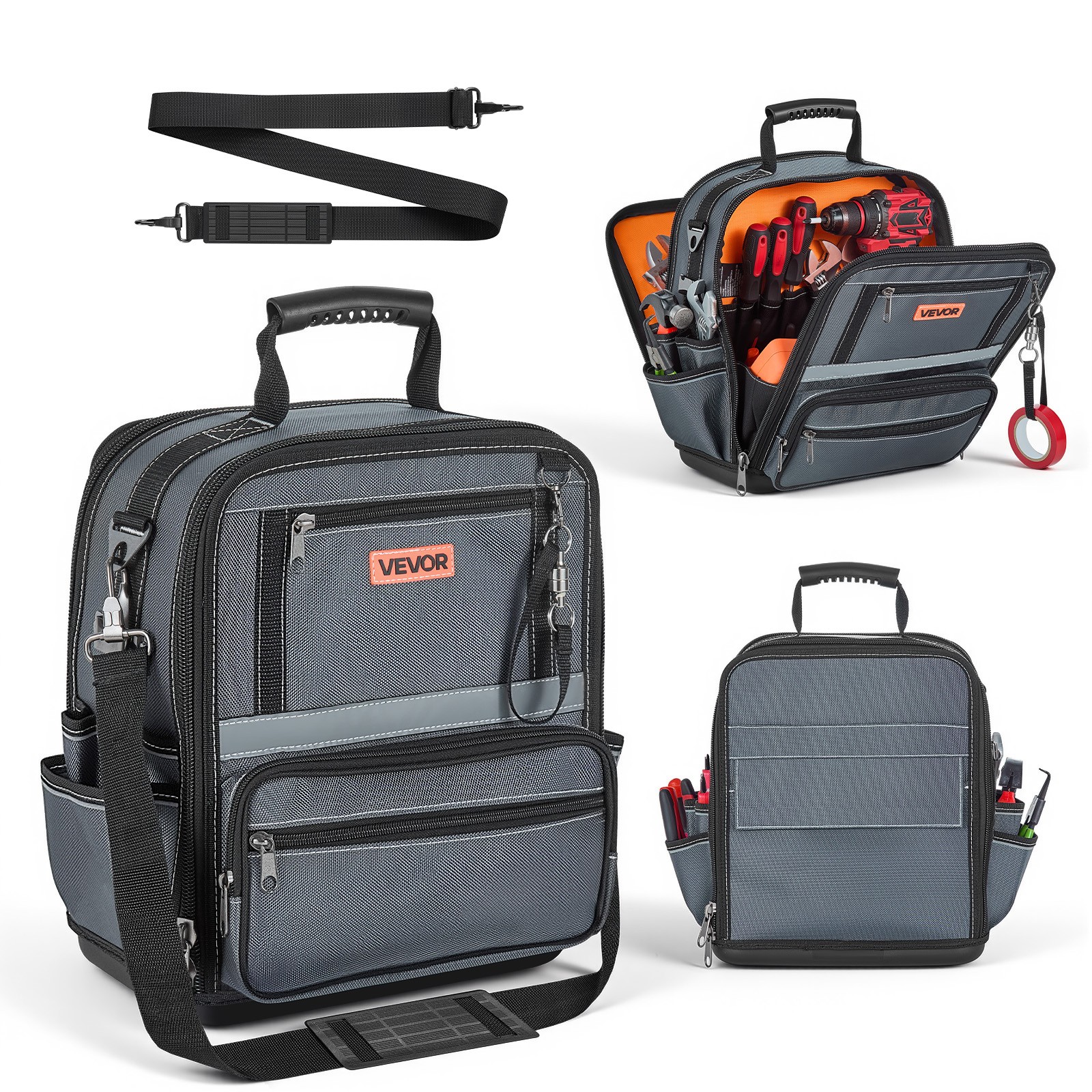 VEVOR Tool Bag 13.2 Inch 34-Pocket Portable Large Tool Box Organizer with Base