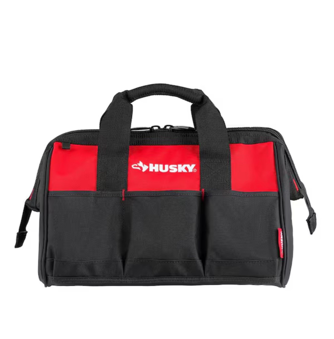 Husky 15 in. 8 Pocket Zippered Tool Bag Polyester Water-Resistant Material, Red