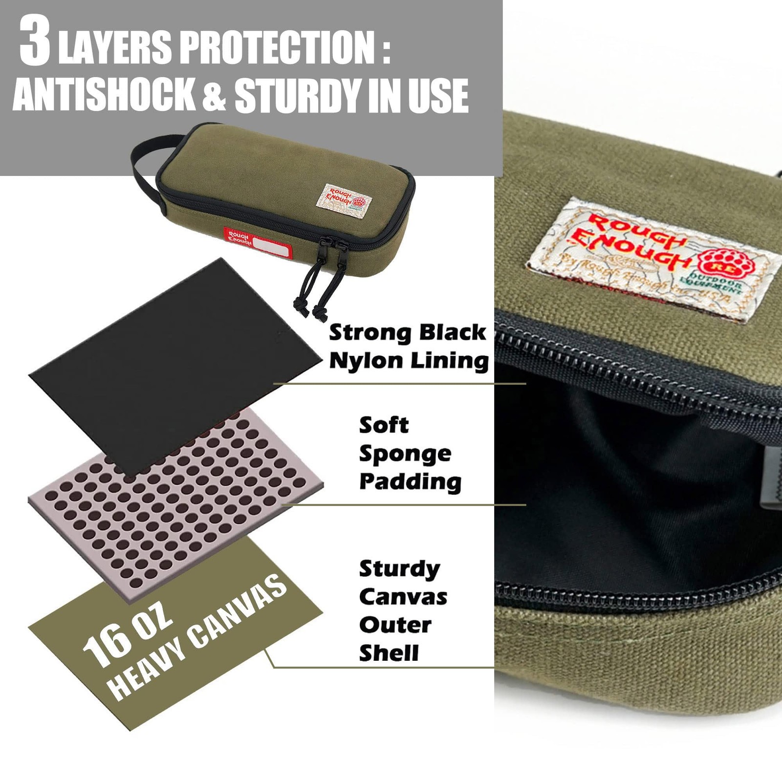 Rough Enough Small Tool Bag Pouch Box Large 9 x 4 x 1.7 inches, Army Green