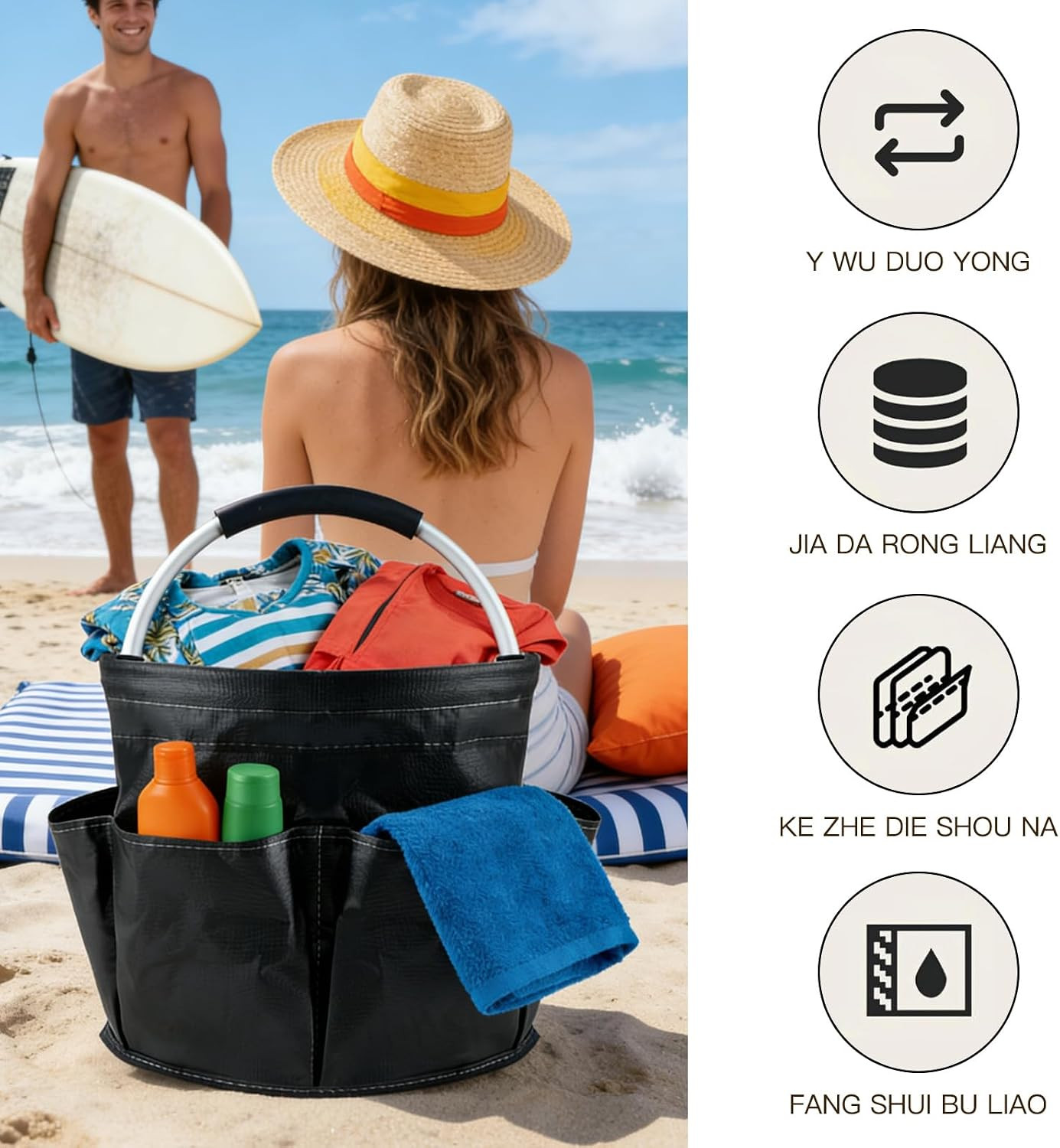Organizador herramientas plegable 17L con 6 bolsillos y asa para hogar y jardin