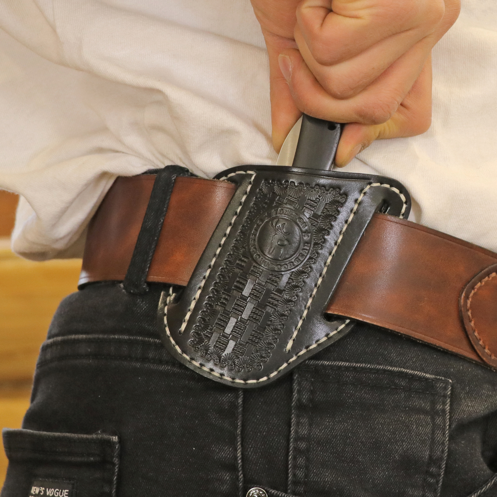 TOURBON Folding Pocket Knife Belt Holster Tool Carry Sheath Cover Gift Black US