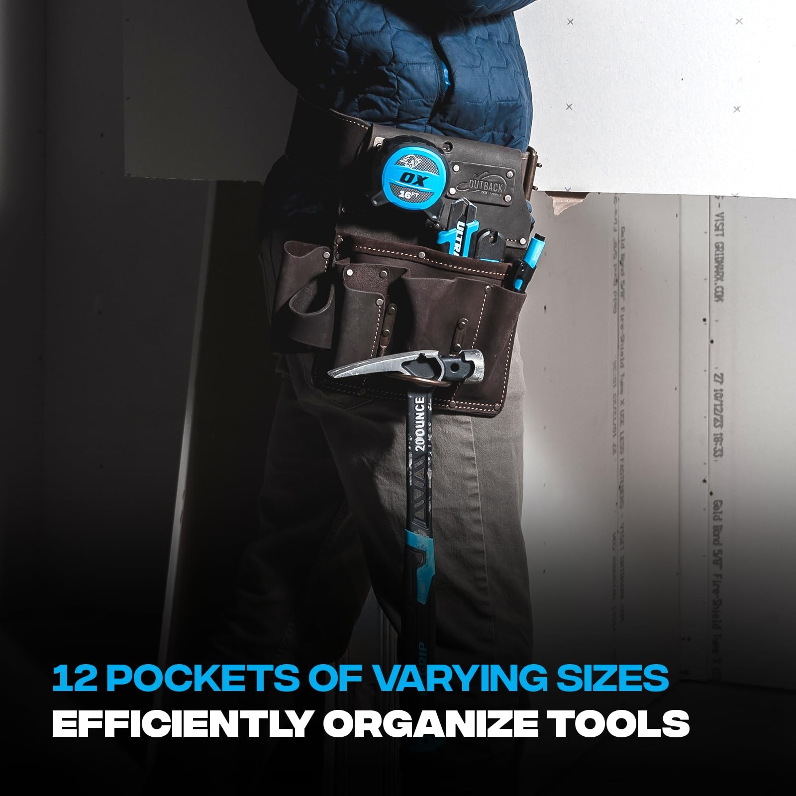 Leather Utility Holster Pouch for Drywall Tools 12 Pockets Durable Design