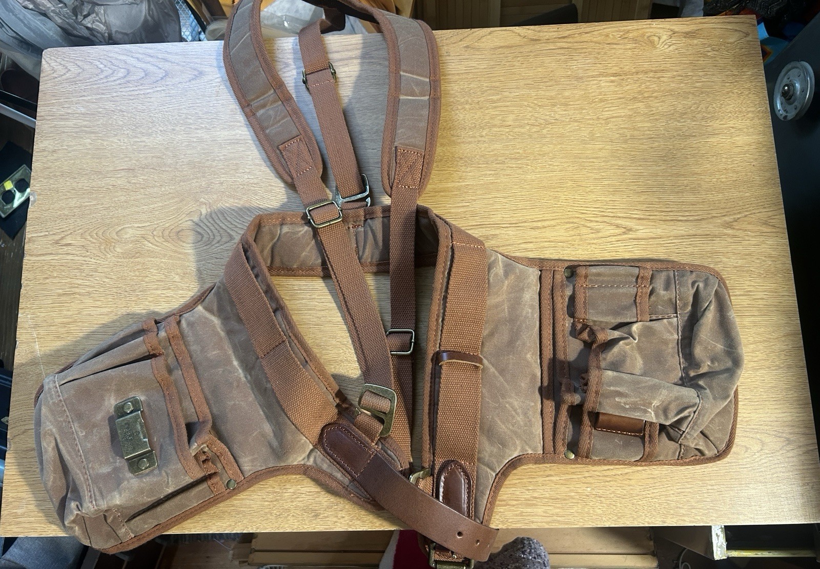 TourbonFramers Carpentry Tool Belt Pouch Harness Rig Canvas Leather Brown