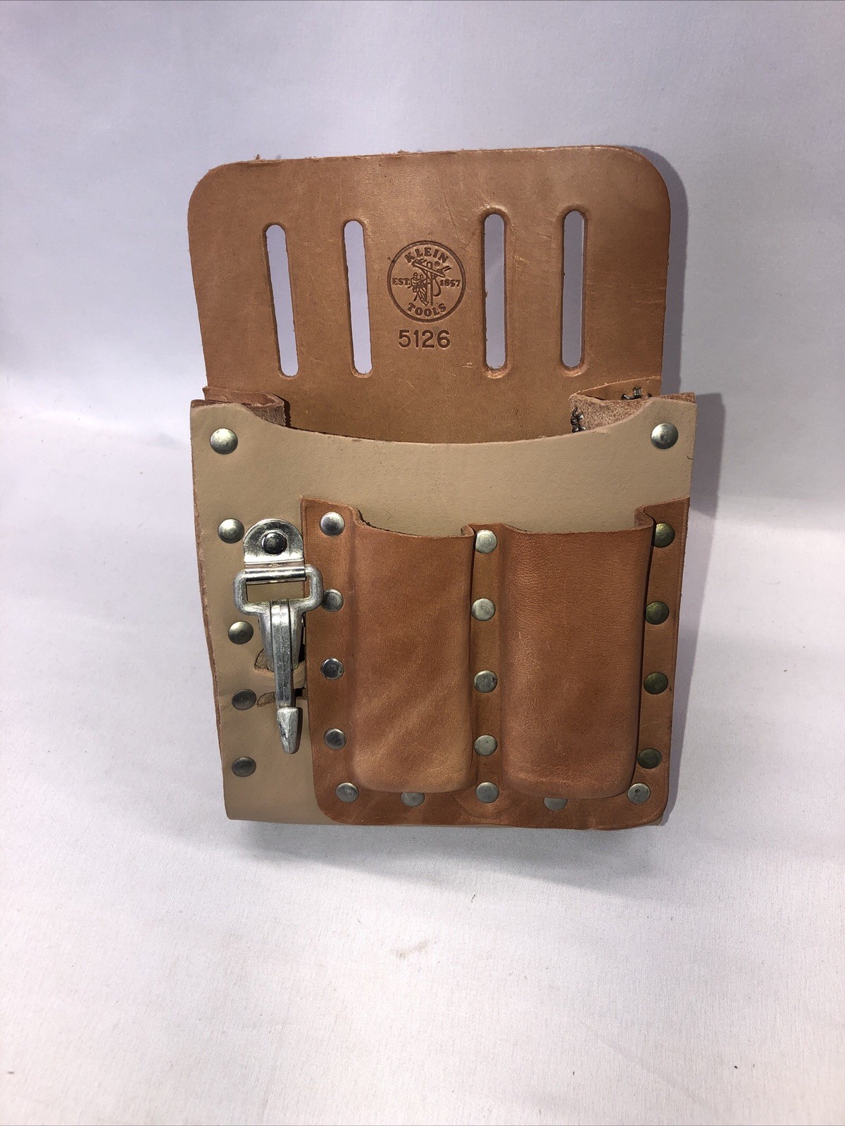 Klein Tools 5126 5 Pocket Durable Tradesman Tan Leather Tool Pouch with Clip USA