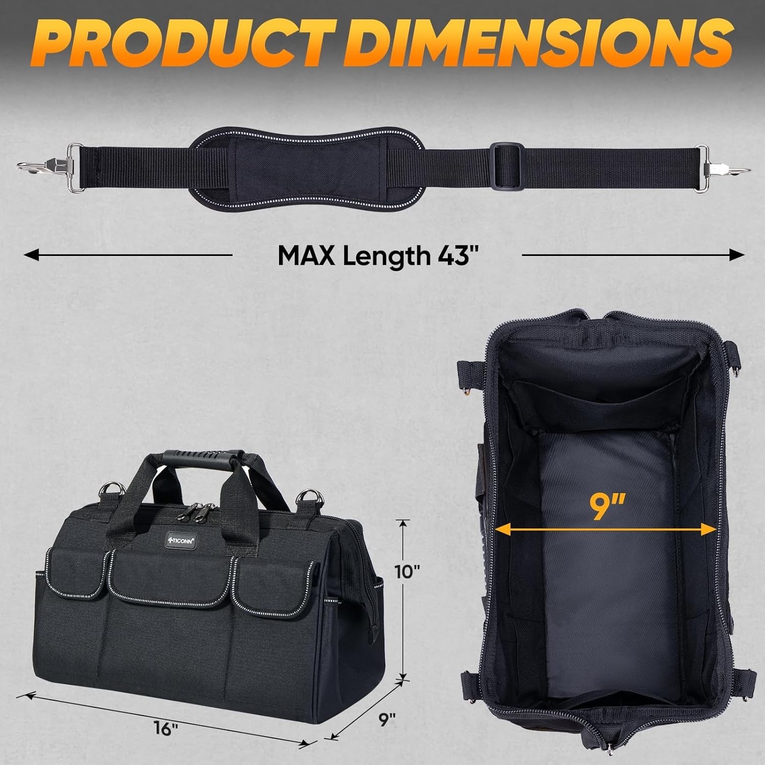 Durable 16″ Tool Storage Tote – Ergonomic Design with Reflective Safety Strips