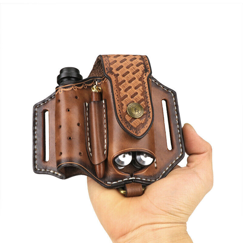 Leather Pocket Knife Sheath EDC Multitool Plier Belt Pouch Tools Holster-TOURBON