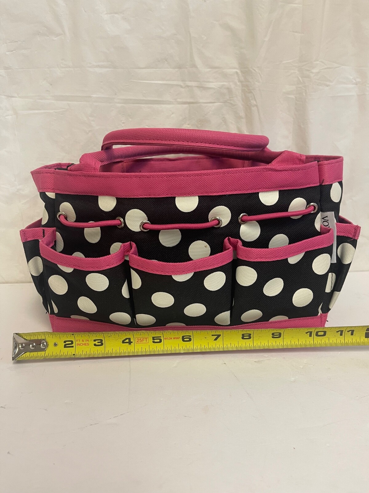 Von Maur Tool Bag – Pink with Black & White Polka Dots