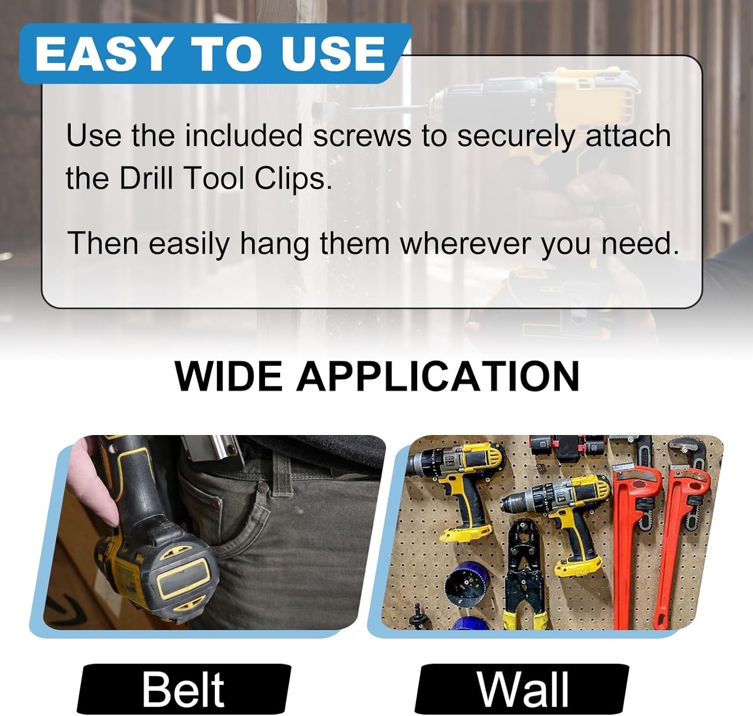Durable Stainless Steel Drill Clips Compatible with 20V DeWALT Tools – 6 Pack