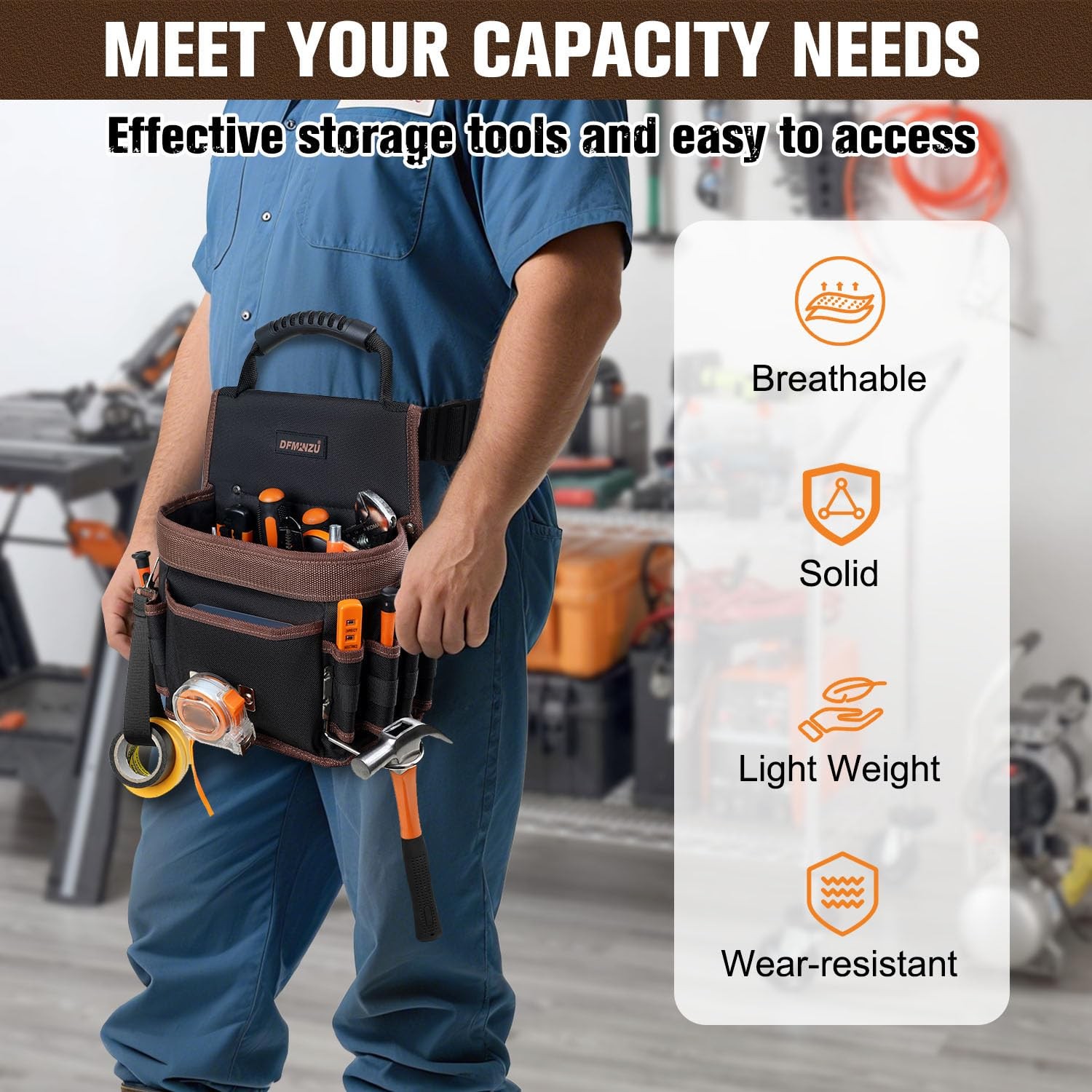 Electrician Tool Pouch, 10 Pockets Tool Belt Pouches with Hammer Holder, Adju…