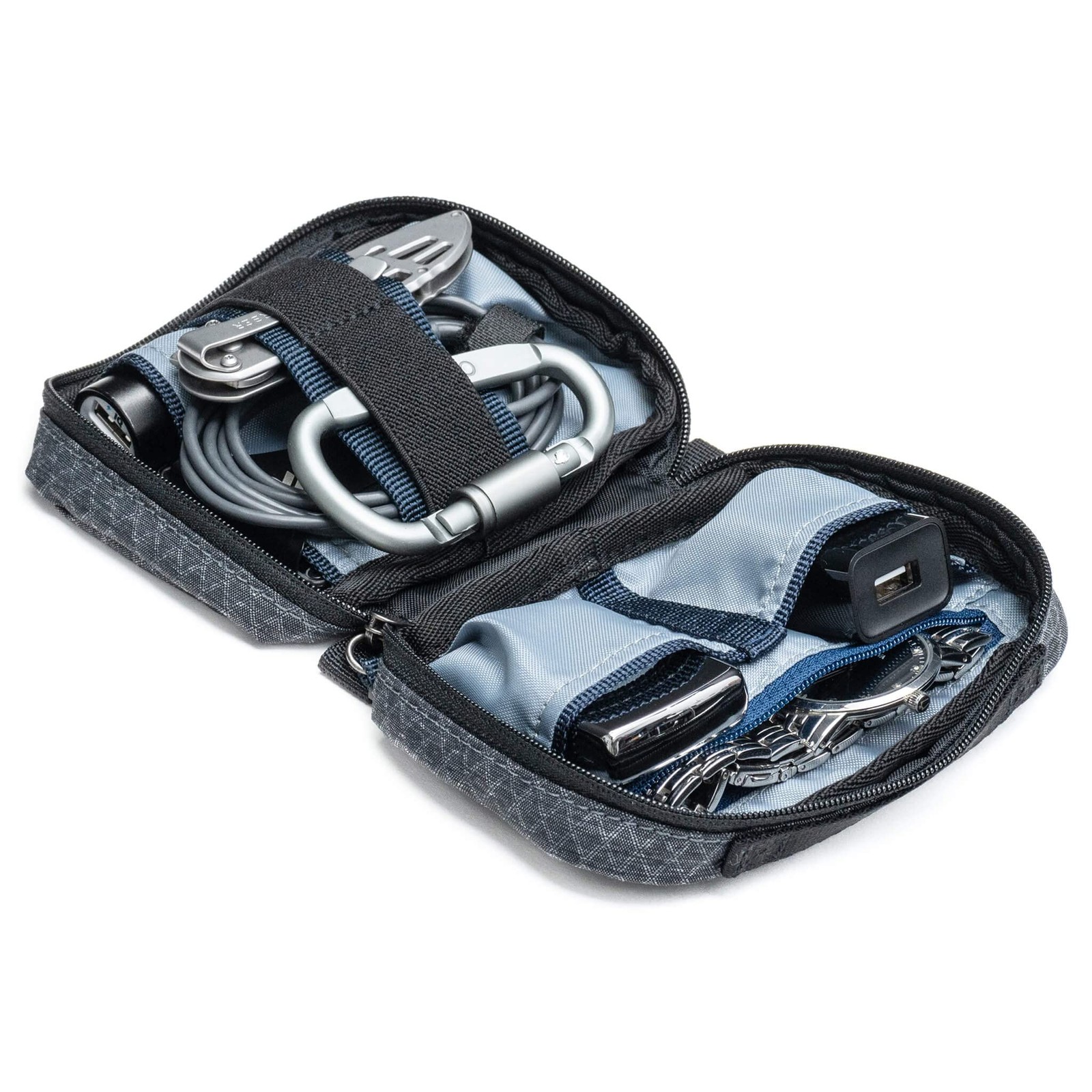 Tech Accessory Pouch Grey Nylon 9x9x6.25 Inch 6 Pockets Zipper Closure Bag