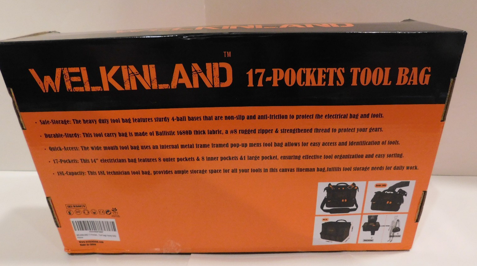 Welkinland Brown 17-Pockets Tool Bag 14″ Portable Heavy Duty with Shoulder Strap