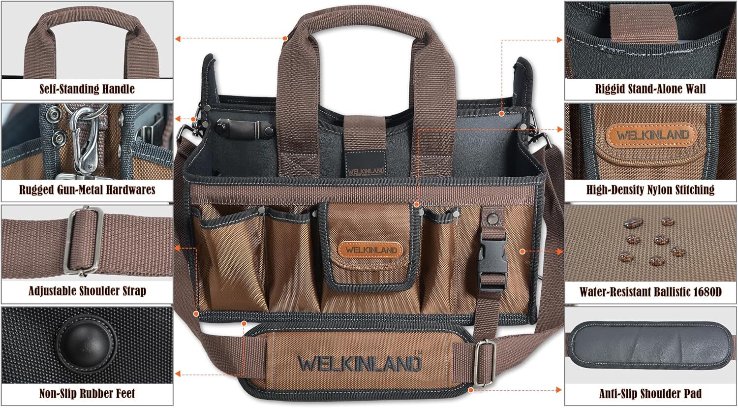 WELKINLAND 20Pockets Tool Tote, Electrician’s Tool Bag, HVAC Tool Bag