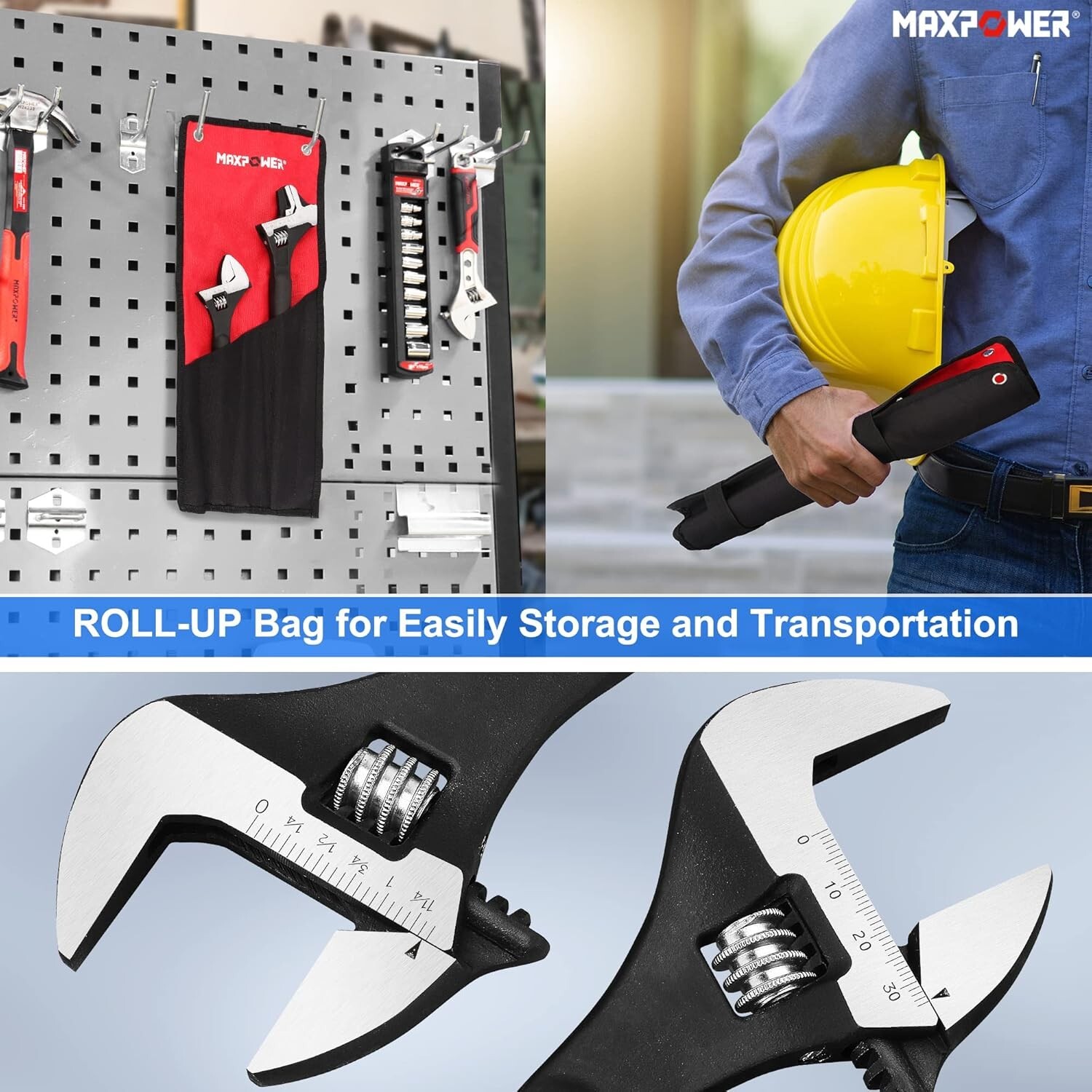 Professional 12″ and 16″ Spud Wrench Duo with Reversible Jaw & Roll Up Bag