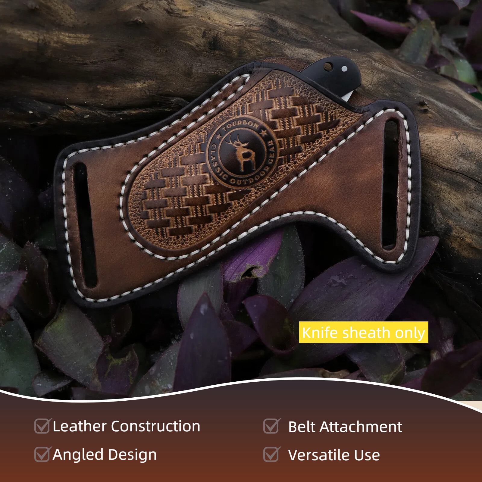 TOURBON Leather Folding Blade Knife Sheath Belt Pouch EDC Knives Pocket Camping