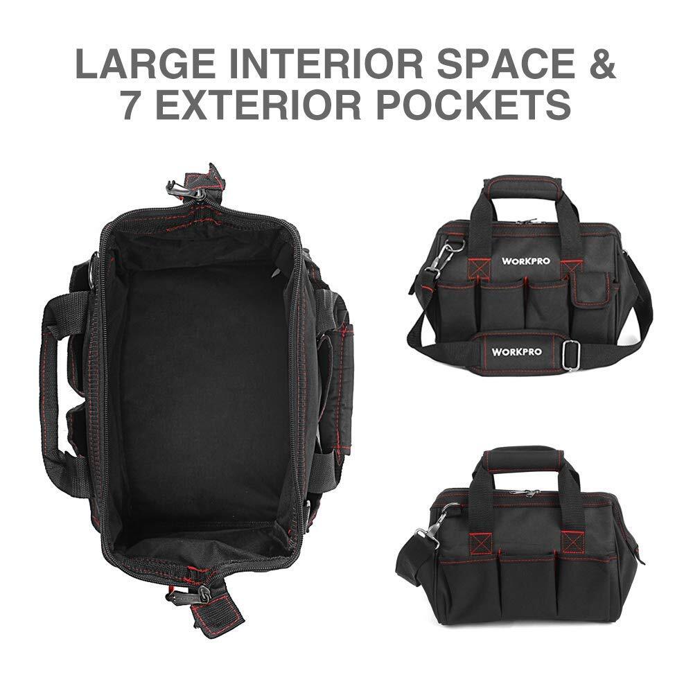 Workpro 12-inch Close Top Wide Mouth Storage Tool Bag 500D Polyester Fabric Bags