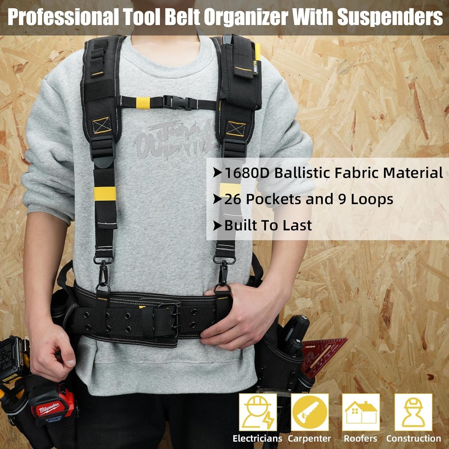 MELOTOU Heavy Duty Tool Belt Pouches Build Suspender Electrician Carpenter Strap