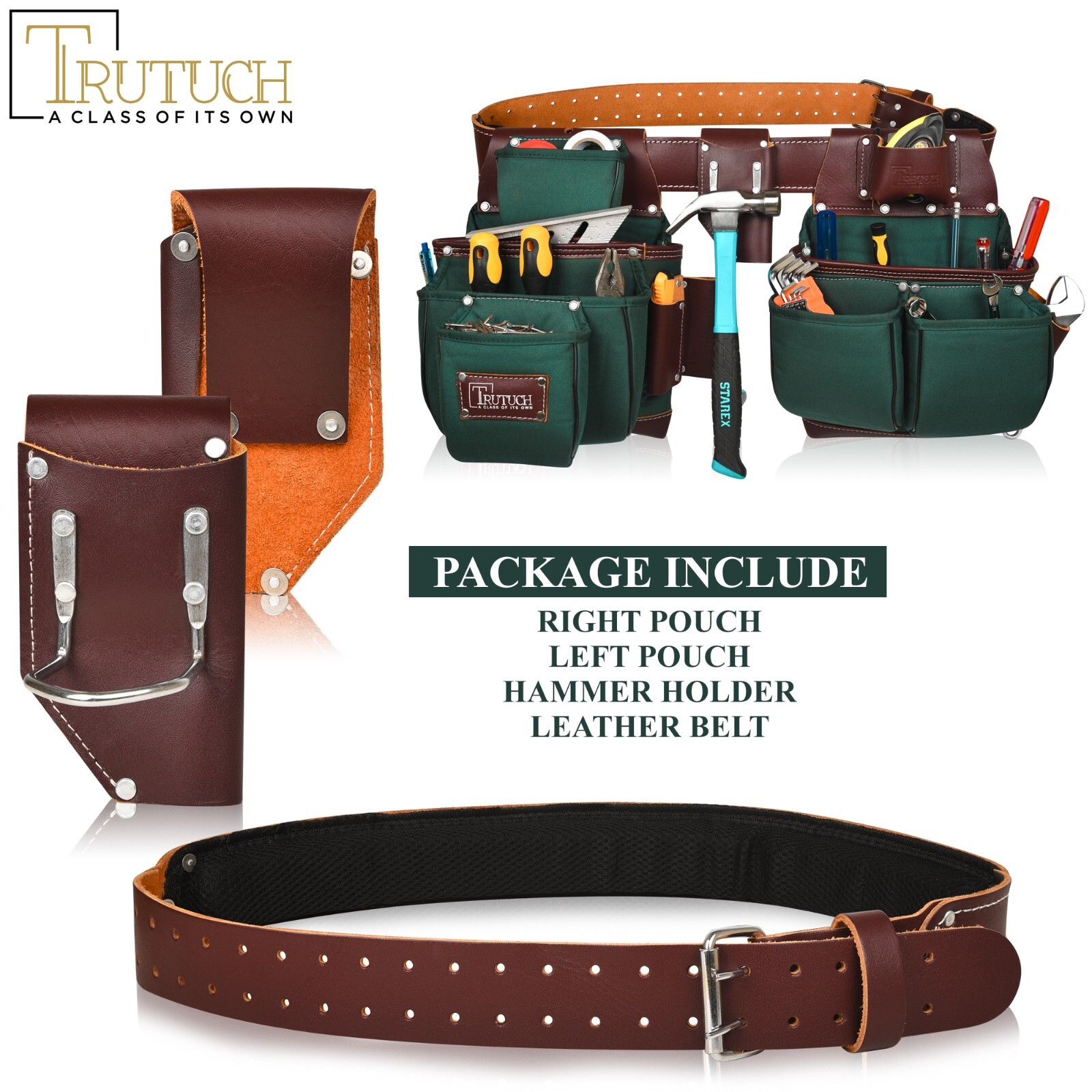 TRUTUCH Nylon and Leather Tool Belt | Framing Tool Bags | Nylon Tool Pouch