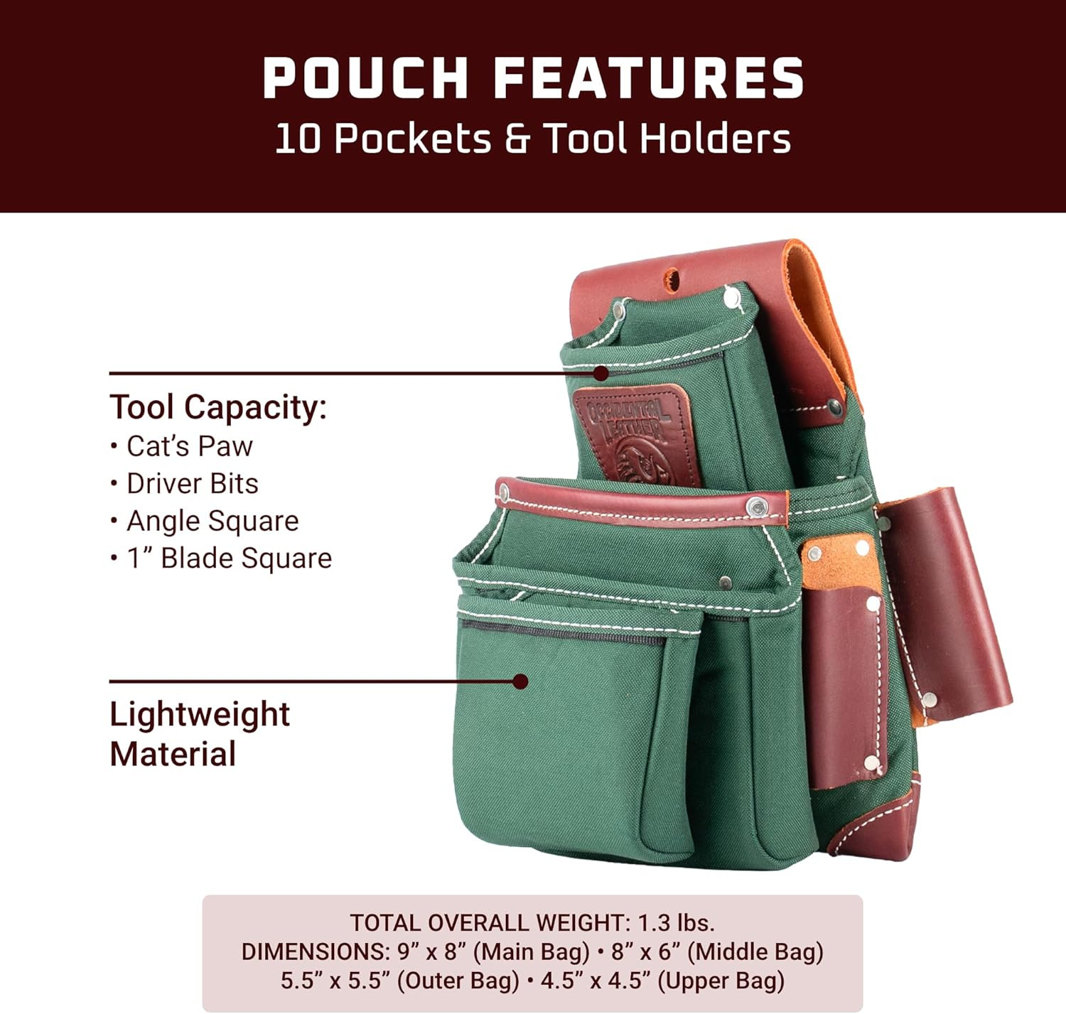 Oxylights 4 Pouch Fastener Bag – Right Hand – 10 Pockets & Tool Holders – Made i