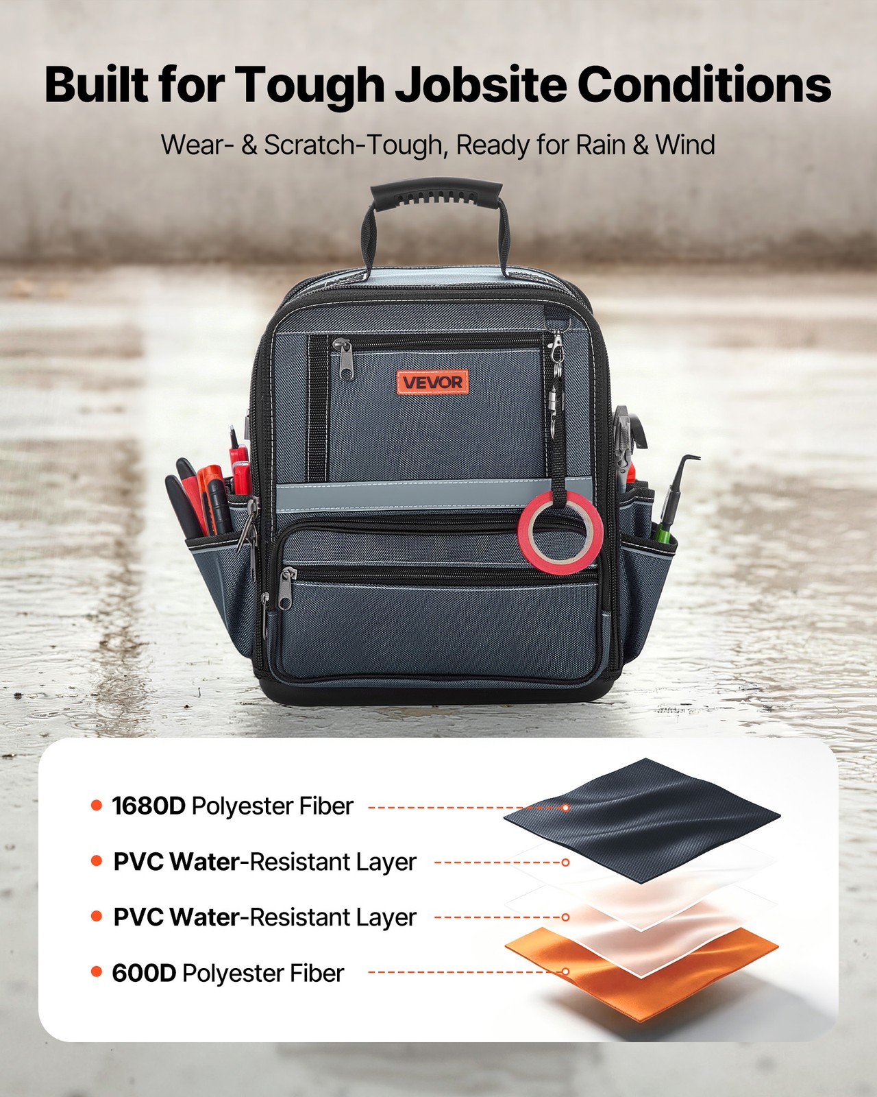 VEVOR Tool Bag 13.2 Inch 34-Pocket Portable Large Tool Box Organizer with Base