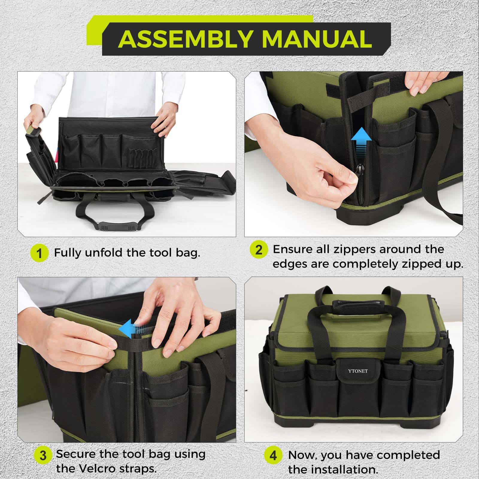 Heavy Duty Tool Bag 16 Inch 46 Pockets Hard Waterproof Base Tote Organizer