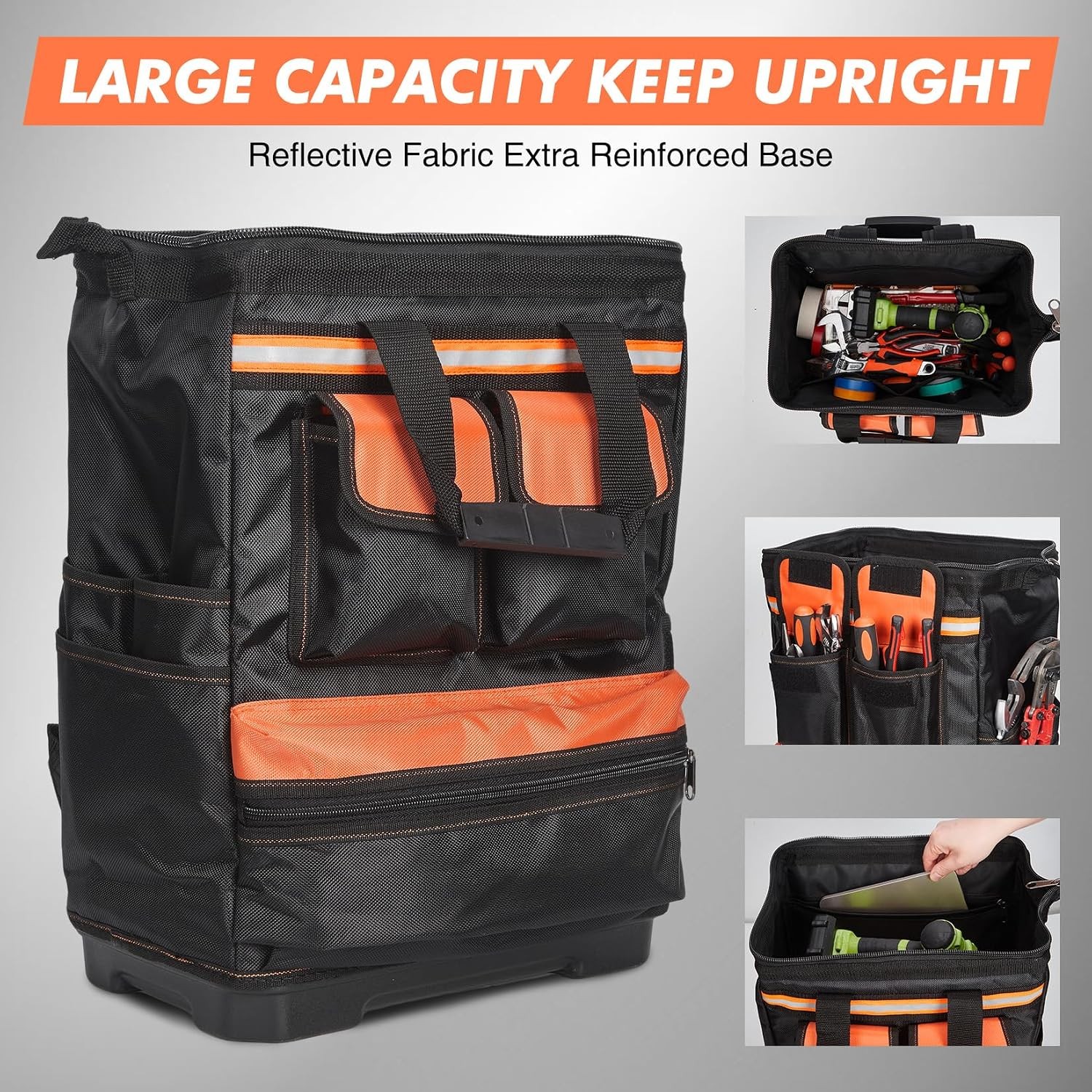 17in Heavy Duty Tool Backpack Waterproof Oxford Contractor Bag Reinforced Base