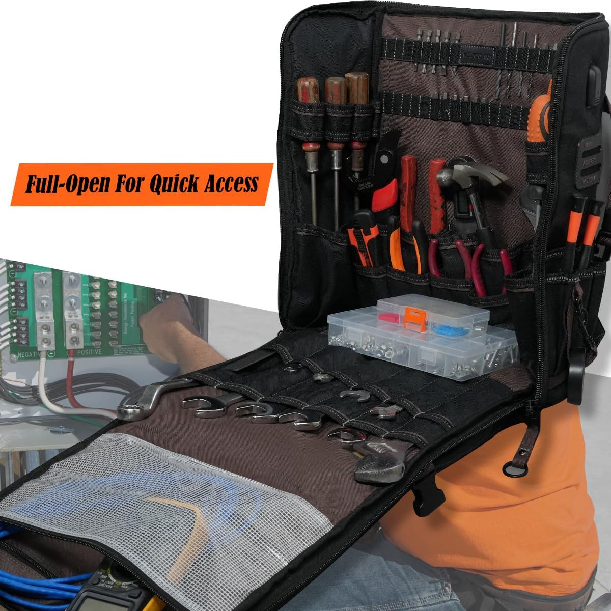 Heavy Duty 46-Pocket Waterproof Electrician Backpack for HVAC & Mechanics
