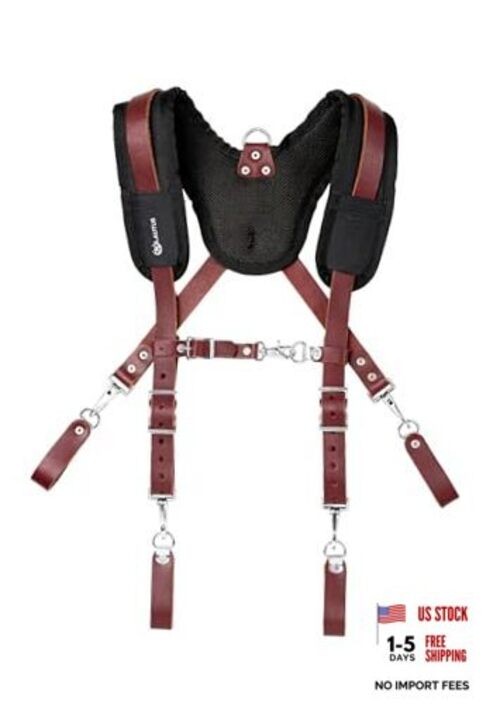 Leather Padded Tool Belt Suspenders w/Chest Strap| Pencil Sleeve| Comfortable