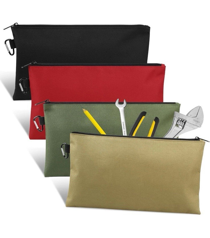 4-Pack Tool Pouch Zipper Bags w/ Carabiner Clips Waterproof Lining 12.6×7.5″
