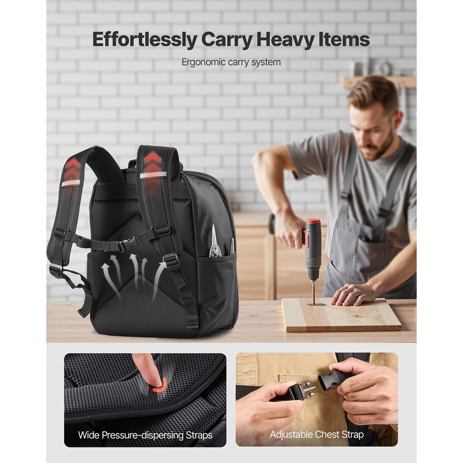 Uimoso Tool Backpack with 49 Pockets, Durable and Ideal for Electricians