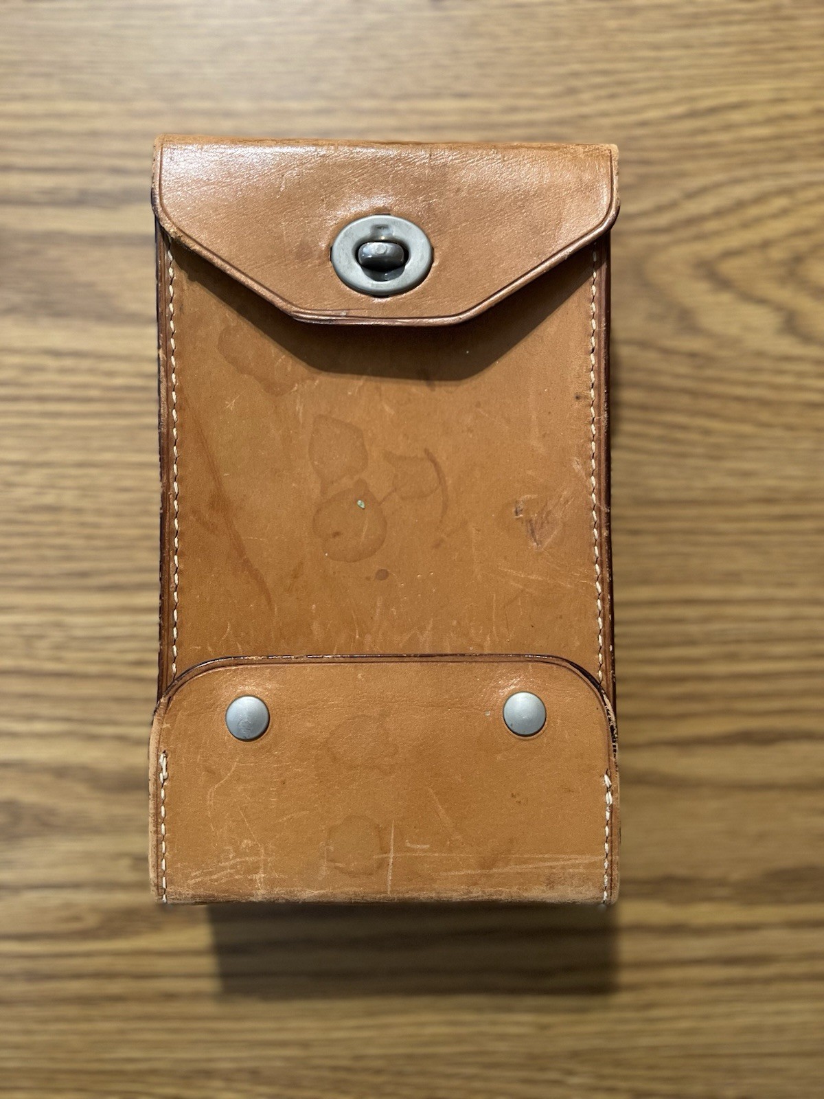 Vintage Brown Leather Tool Pouch w/ Belt Loop, Flap Snap Closure Holster