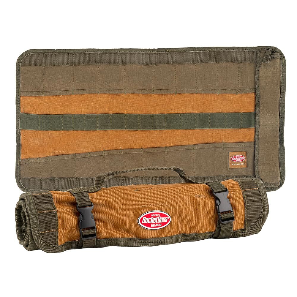 Heavy Duty Canvas Tool Roll Organizer with 25 Pockets and Quick Release Buckles