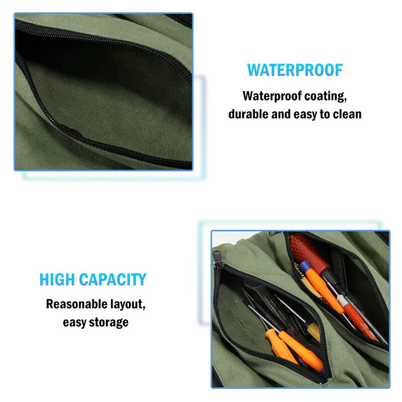 Multi-Purpose Tool Roll Up Bag Wrench Pouch Canvas Hanging Organizer w/ 5 Pocket