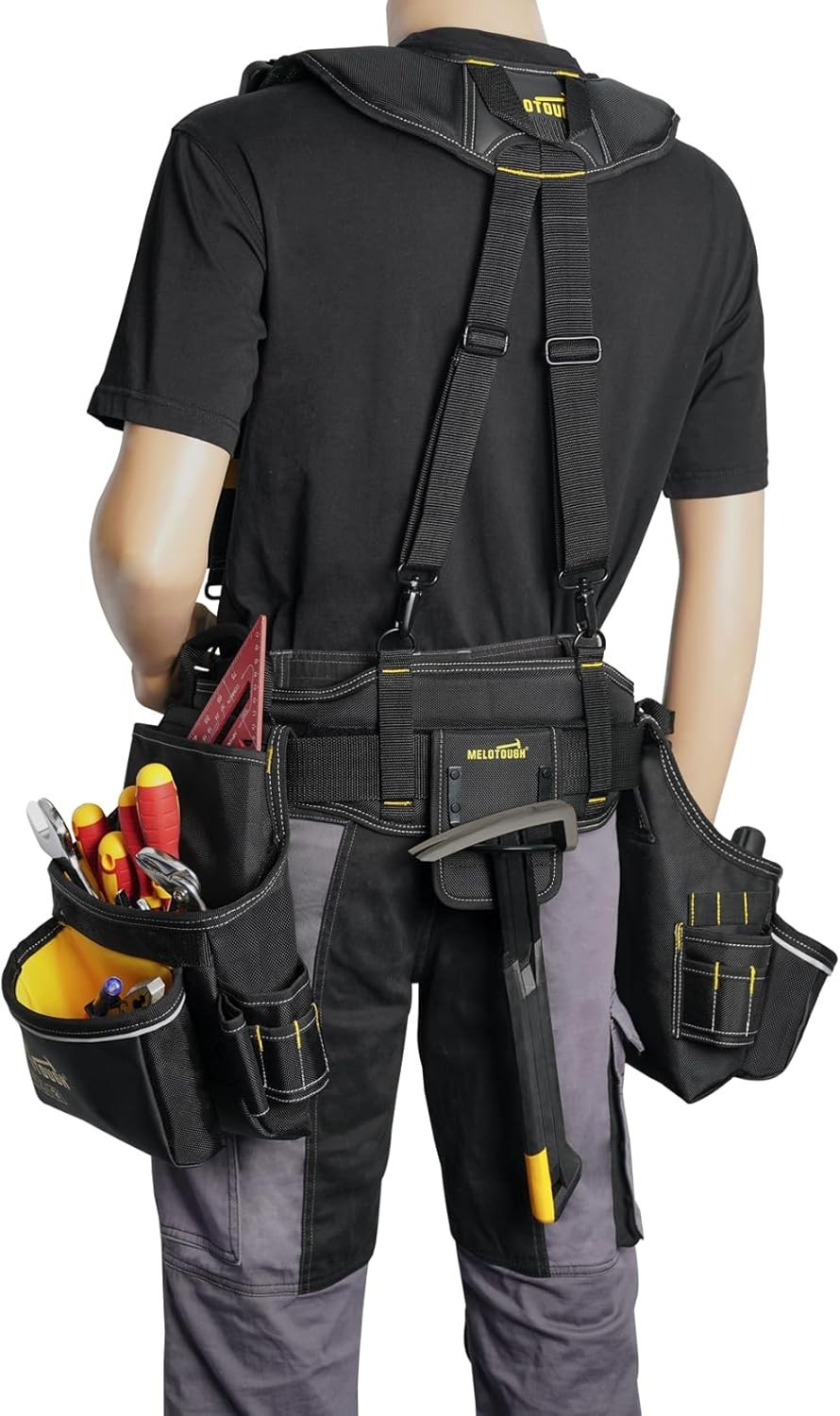 MELOTOU Heavy Duty Tool Belt Pouches Build Suspender Electrician Carpenter Strap