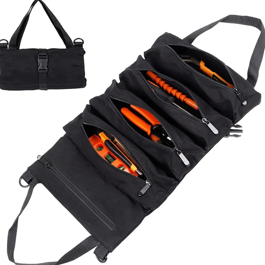 1pc Roll Up Tool Bag Canvas Organizer Pouch for Wrenches First Aid Storage – NEW
