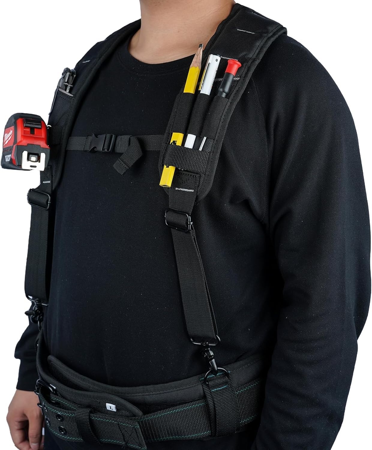 Heavy Duty 3-Point Padded Tool Belt Suspenders Construction Work Pouch Harness