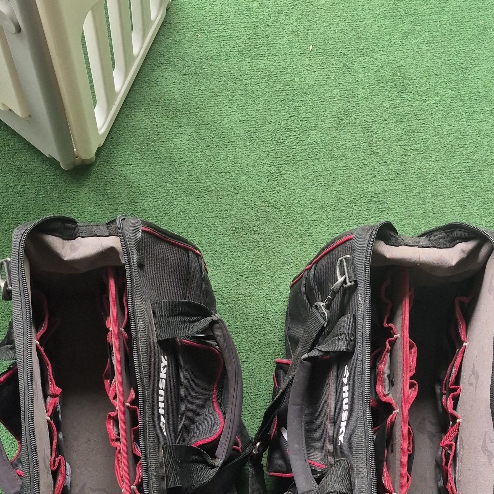 Husky Tool Bag Set of 2 Black Red Trim Multiple Compartments Zippered Handle