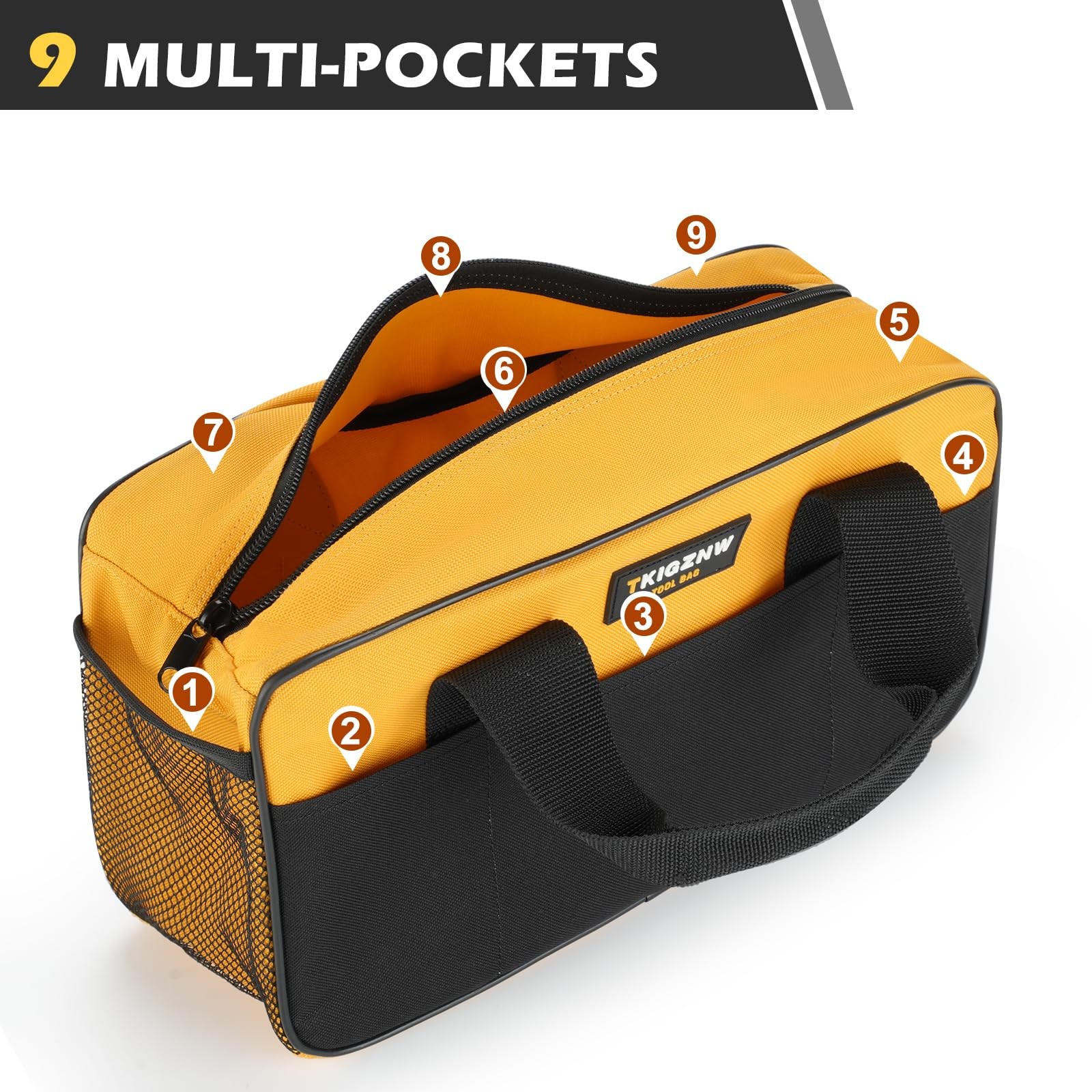 Tool Bag 14-Inch, 9 Pockets Waterproof Portable Toolbag, Small Wide Mouth Tot…